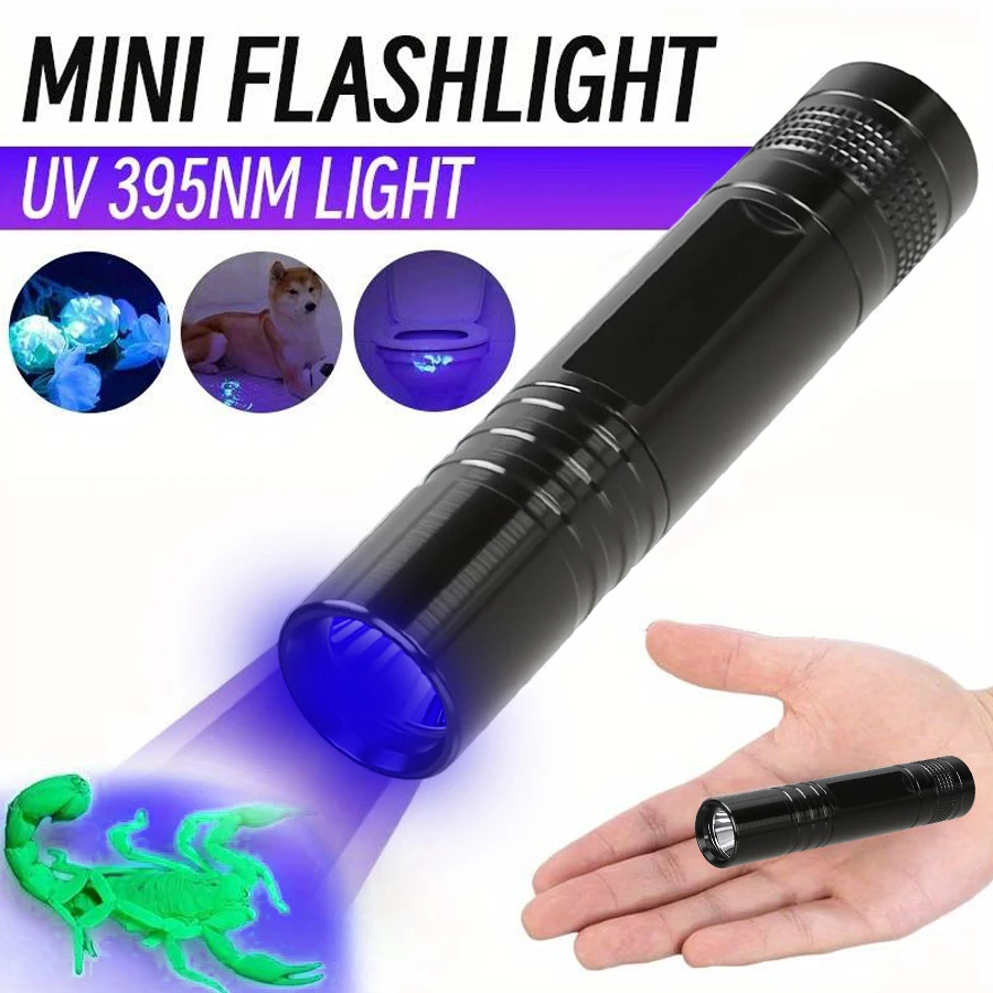 

UV Flashlight 395nm,Ultraviolet Black Light Torch,Pet Urine Detector & Scorpion Finder,Portable UV Lamp for AAA Battery,UV Light