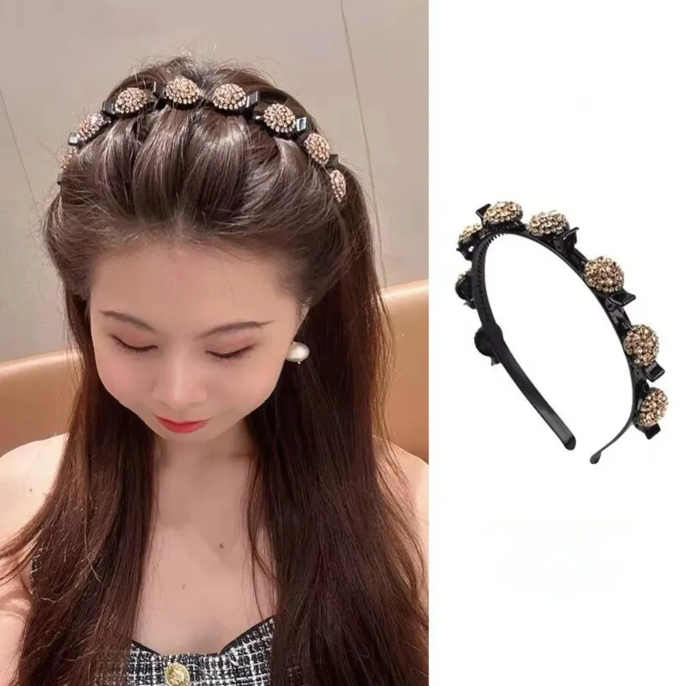 

Antislip Rhinestone Bangs Fixed Headband Sweet Hair Accessories Hair Bands with Clips Korean Style Headwear Shiny Hair Hoop