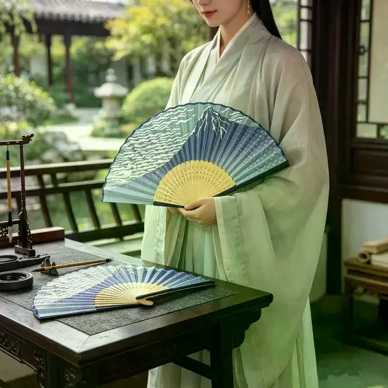 Style Bamboo Folding Fan Handheld Folding Fan With Waves Sashimi Prints Great Prop For Photos Japanese