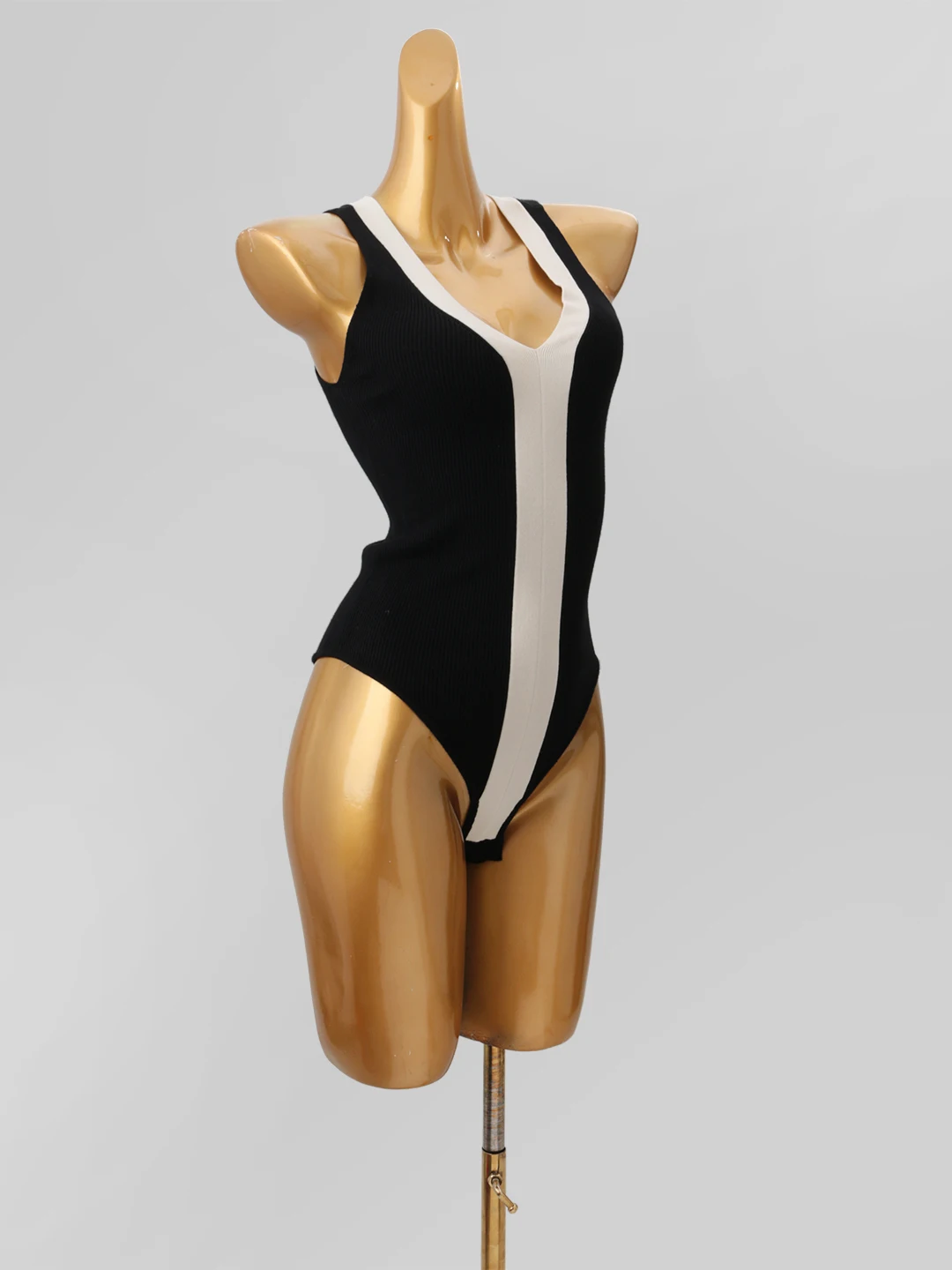 Seksowny komplet z dekoltem w serek, blokami kolorów, wysokim stanem, wyszczuplający, elegancki strój do pracy, damski, prosty krój, wiosenny.