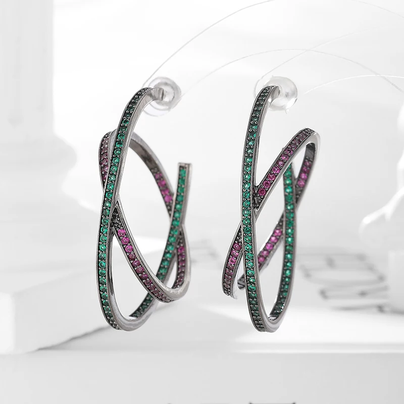 

SENYU Trendy Twine Surround Design Big Circle Hoops Women Party Luxury Color Cubic Zirconia High Quality Jewelry for Wedding