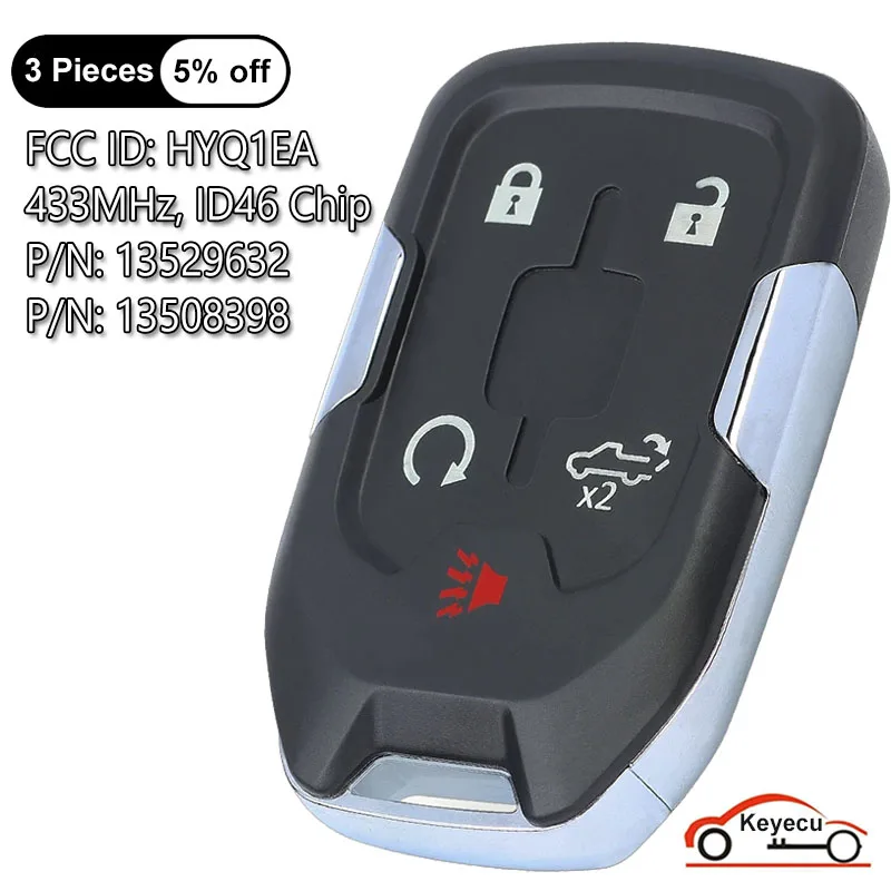 

KEYECU 5 Buttons for Chevrolet Silverado 1500 2500 3500 for GMC Sierra 2019-2021 Smart Remote Key Fob HYQ1EA 13508398 13529632