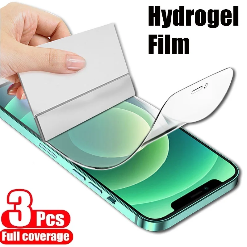 3 uds película de hidrogel suave para iPhone 16 15 14 13 12 11 Pro Max XS XR X 7 8 15 Plus Protector de pantalla de silicona TPU