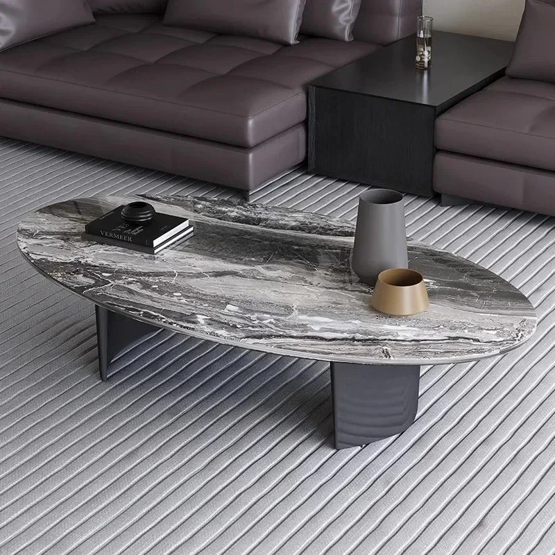 New Venetian brown natural marble coffee table Italian minimalist high-end living room oval coffee table