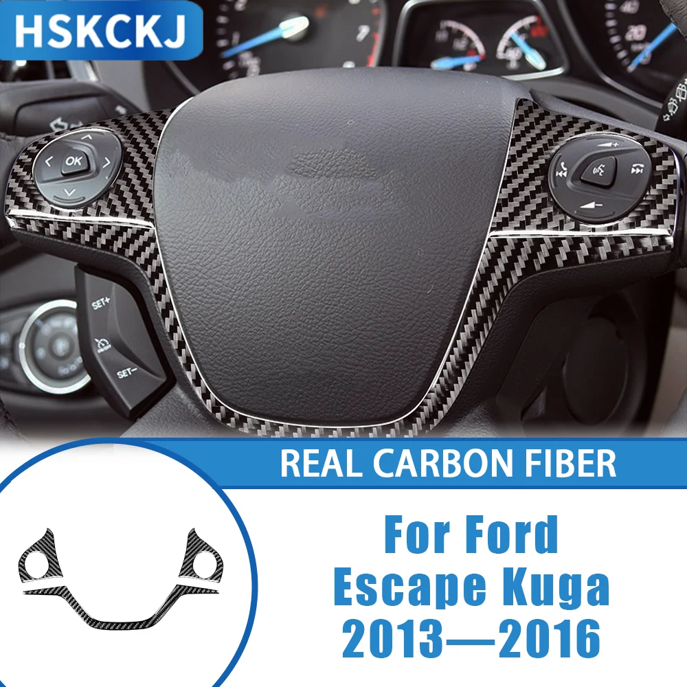 

For Ford Escape Kuga 2013—2016 Car Accessoreis Carbon Fiber Steering Wheel Button & Chin Strip Interior Cover Trim Sticker