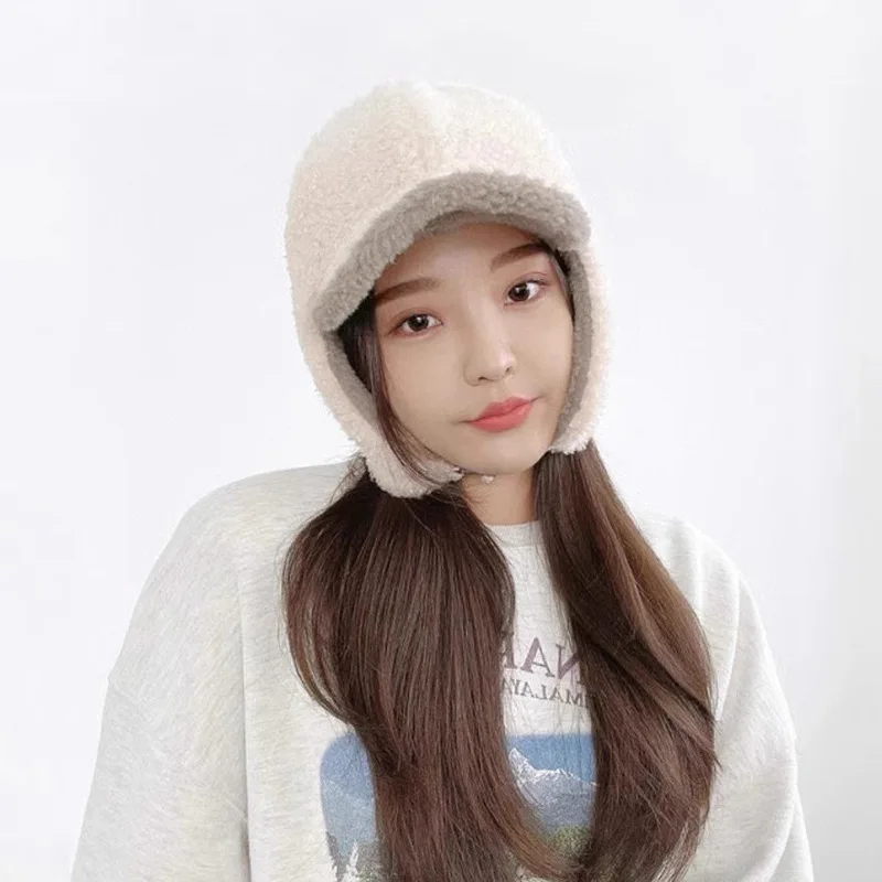 المرأة صوف الضأن لي فنغ قبعة شتاء دافئ الدراجات يندبروف التزلج شمال شرق طيار قبعة سميكة مقاومة البرد قبعة تزلج #3