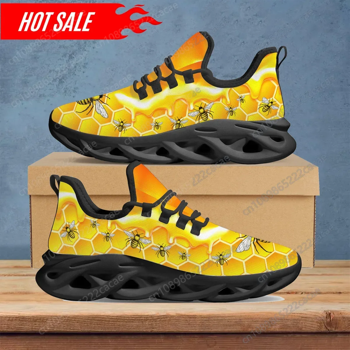 Yellow Honey Bee Pattern Female Platform Sneakers Light Mesh Shoes Women Footwear Outdoor Casual Shoes Flat Zapatos