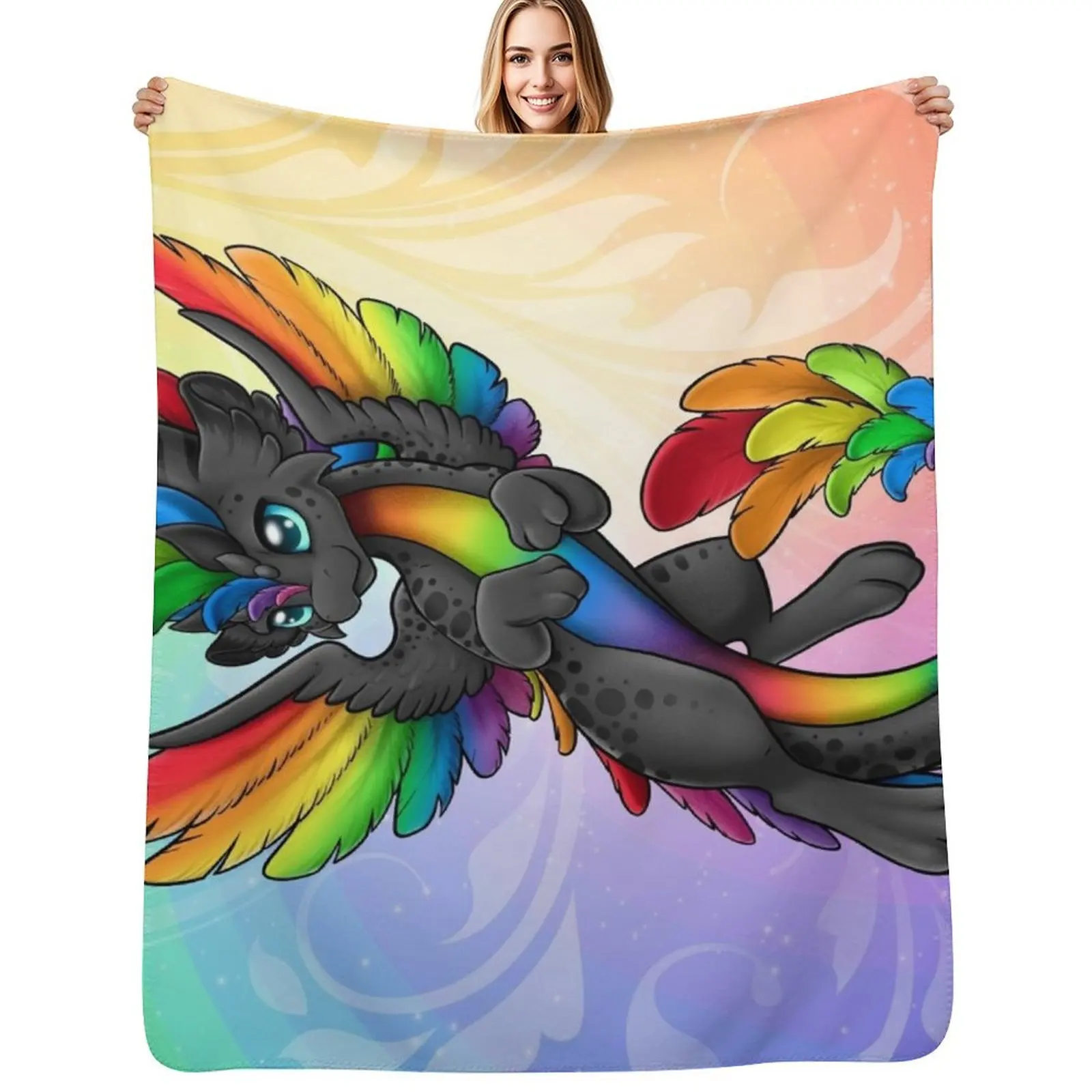 

Zen 'Black Rainbow' Dragon Throw Blanket Ultra Soft Flannel Fleece Blanket for All Seasons