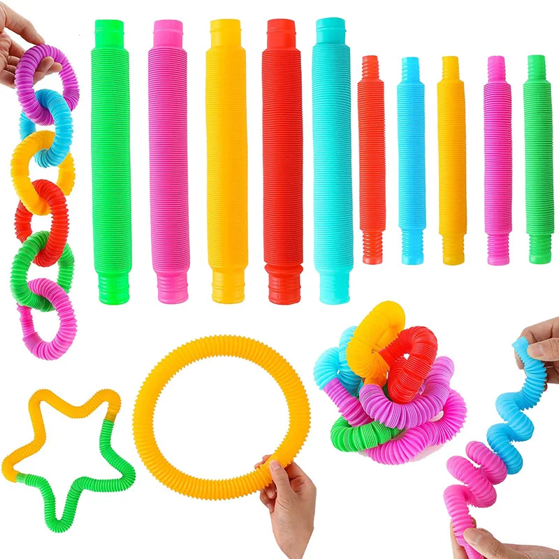 8 PCS Colorful Telescopic Tube Pop Tube Stretching Tube Corrugated Tube Children Adult Stress Relief Toy