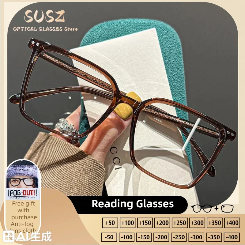 

SUSZ Fashion Square Large Frame Reading Glasses Ladies Blue Light Blocking Myopia Glasses Customization Progressive Eyeglasses