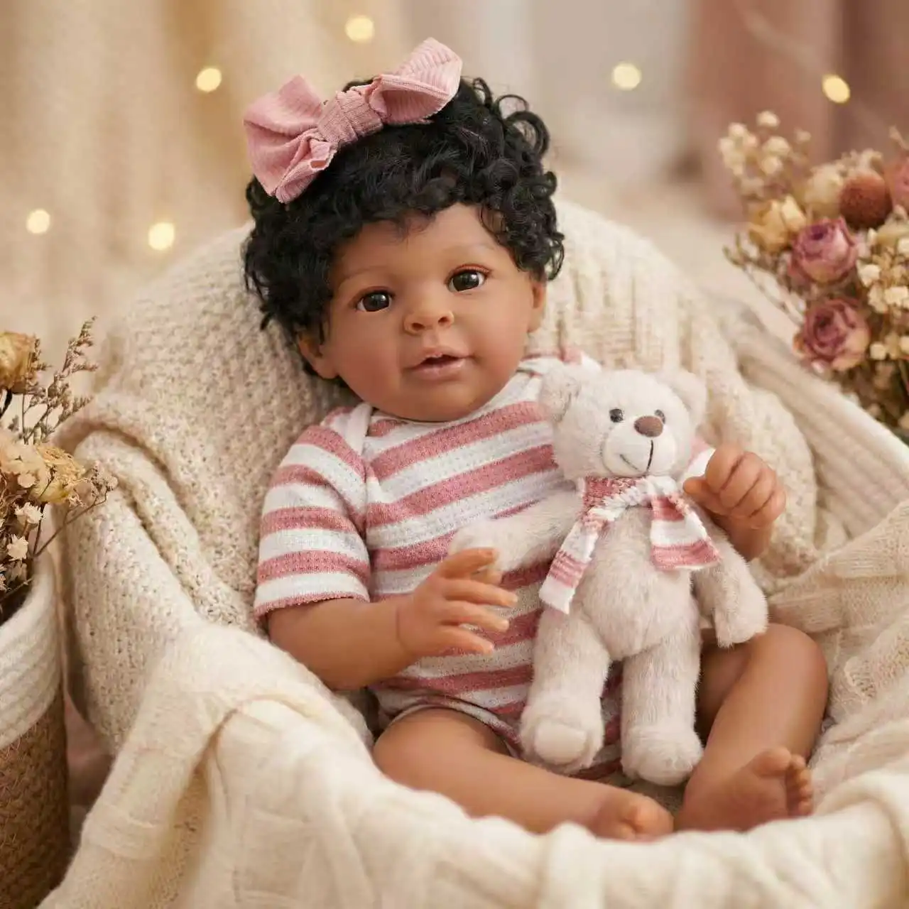 

Кукла Реборн Бёрди, 60 см (24 дюйма), чёрная, с тёмной кожей, имитация младенца