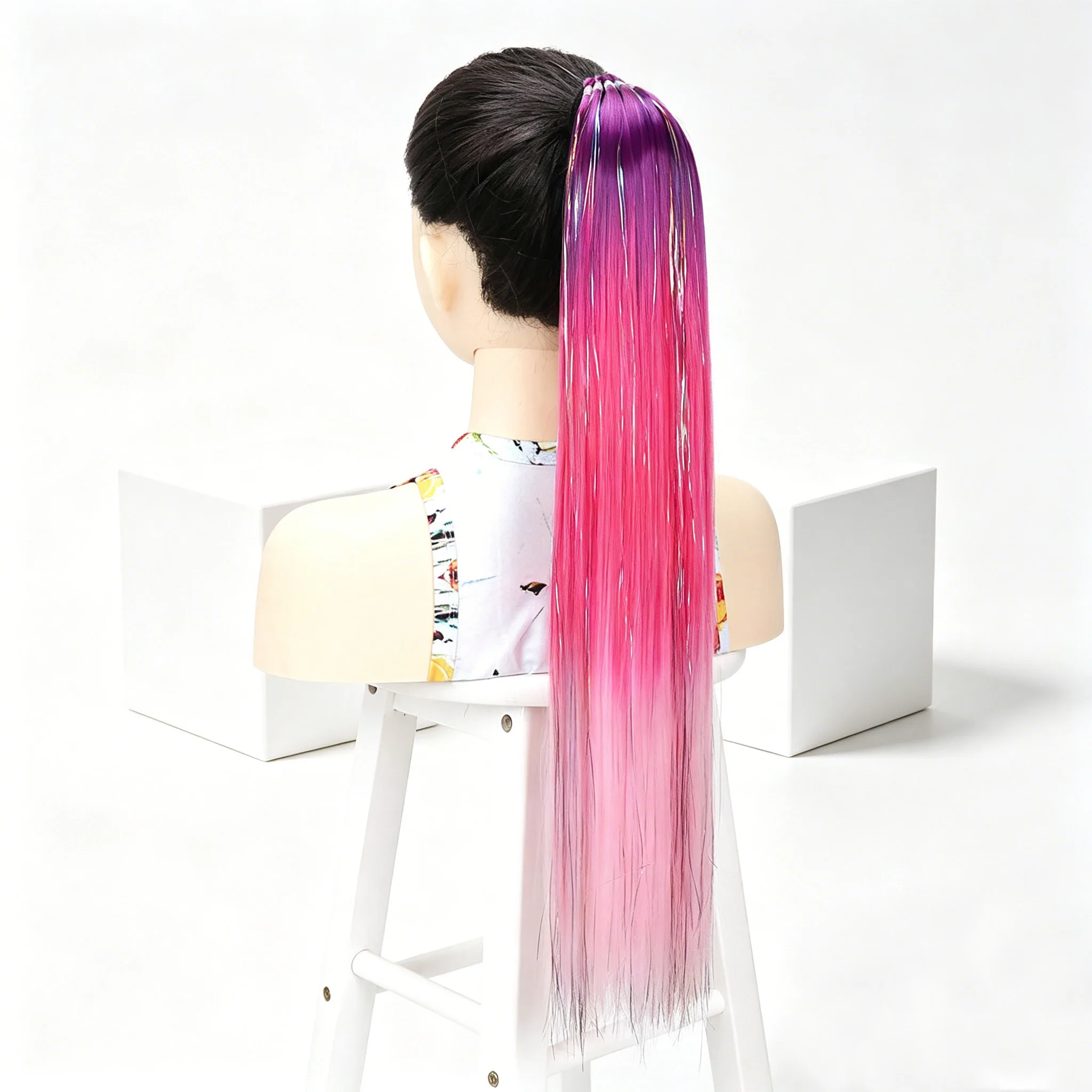

Rubber Bands Ponytail Hair Extensions Rainbow Colorful Glitter Tinsel Synthetic Girls Hair Accessory Cute Shiny Party Decoration