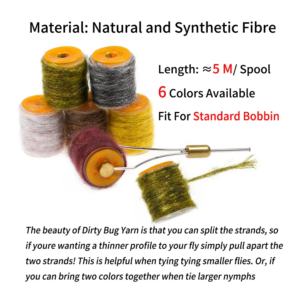 Bimoo 5M/spool Multiple Color Dirty Bug Yarn Mottled Dubbing Thread Shrimps Baetis Caddis Nymphs Fishing Fly Tying Material