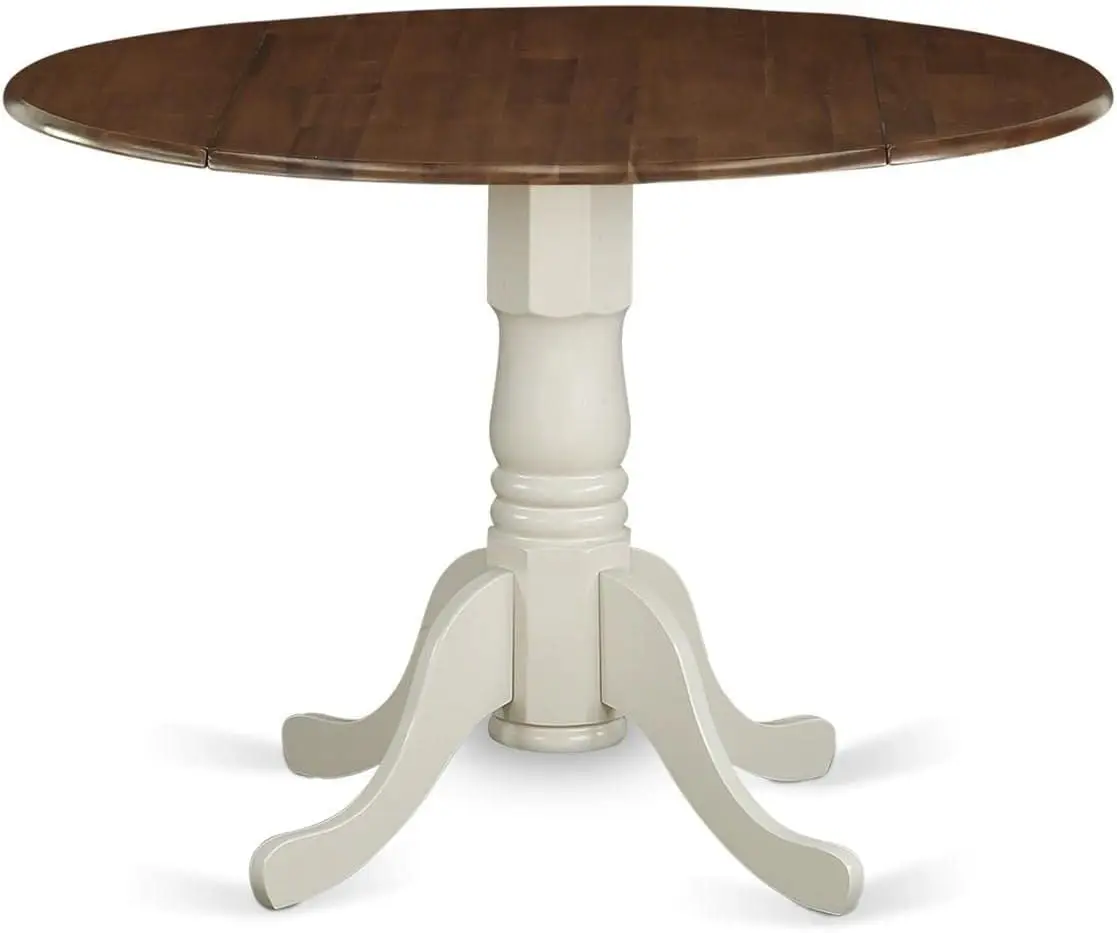 DMT-WLW-TP Dublin Modern Kitchen Table - a Round Dining Table Top with Dropleaf & Pedestal Base, 42x42 Inch, Walnut & Linen