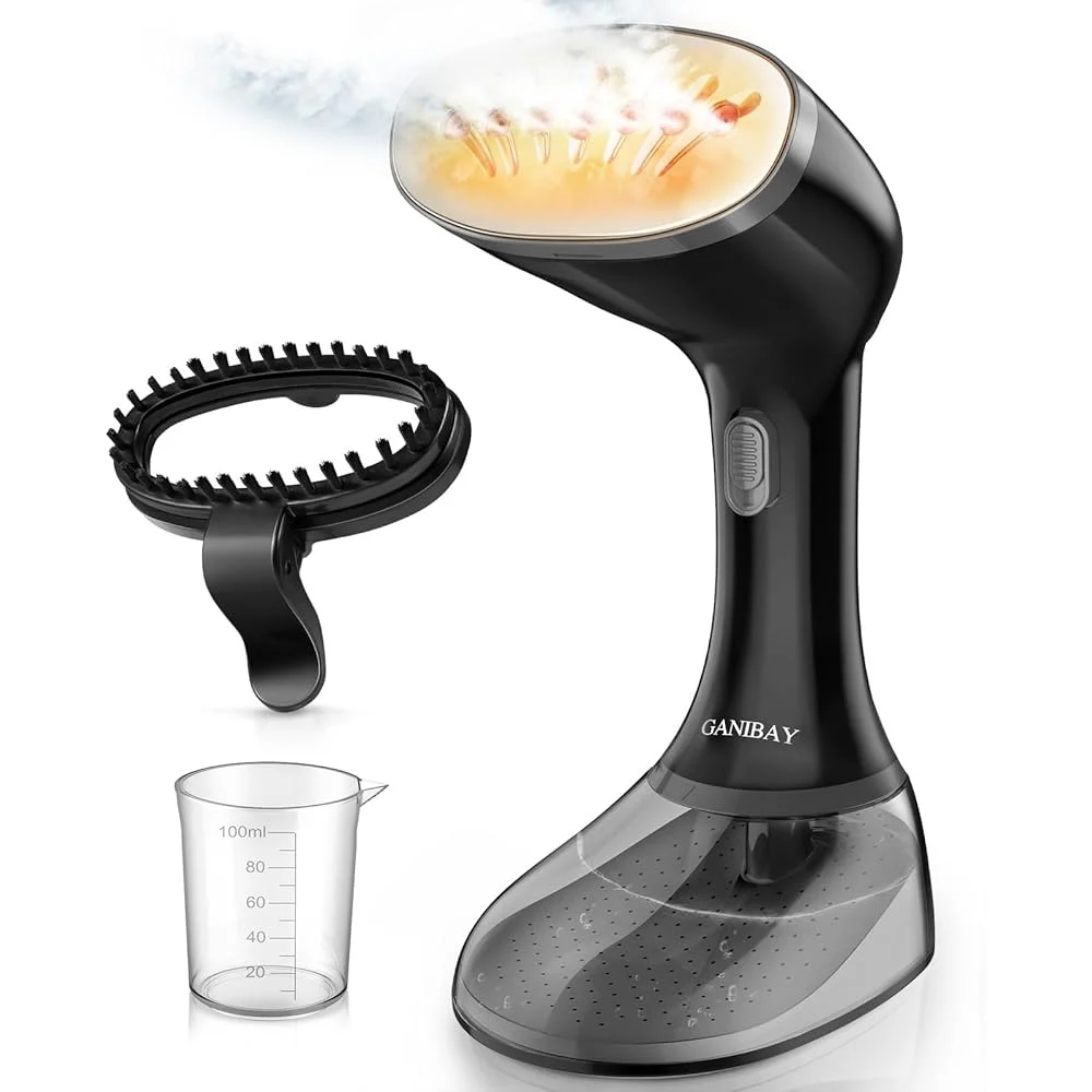 Vaporizador de ropa portátil de 1800W, vaporizador de ropa portátil de calentamiento rápido, tanque de 380ml, 3 ajustes de vapor, uso en viajes, cepillo para pelusas incluido