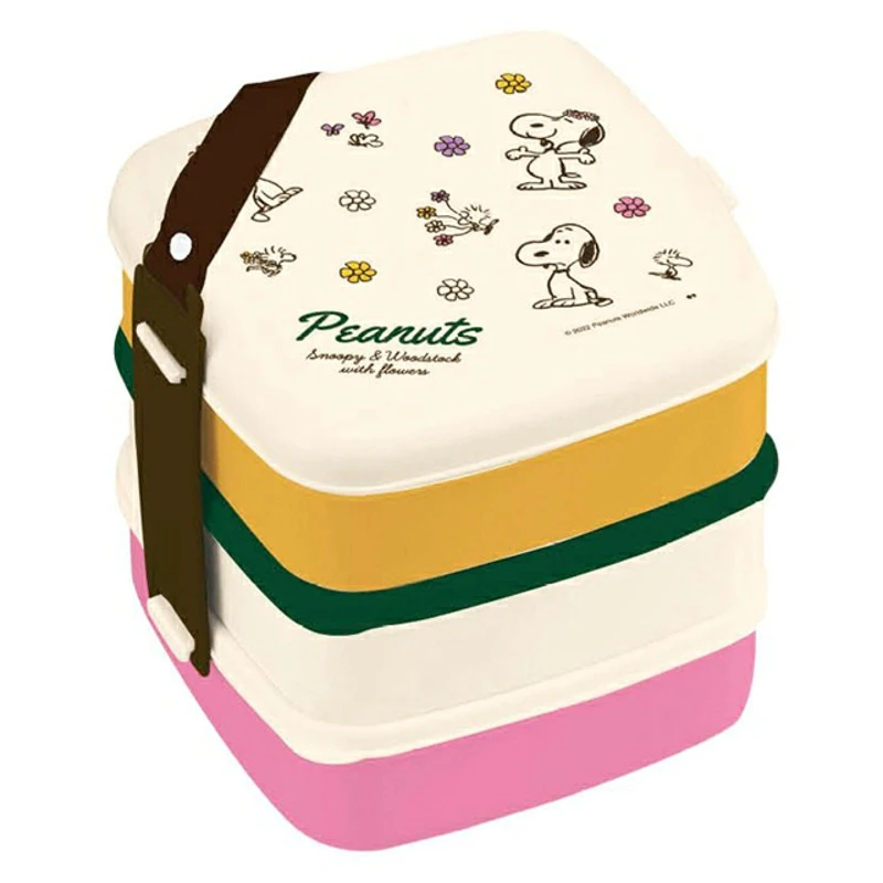 

Snoopy Cartoon Cute Flower Series Three Layers Portable Picnic Box Kawaii Anime Japanese Bento Box for Girls Birthday Gifts