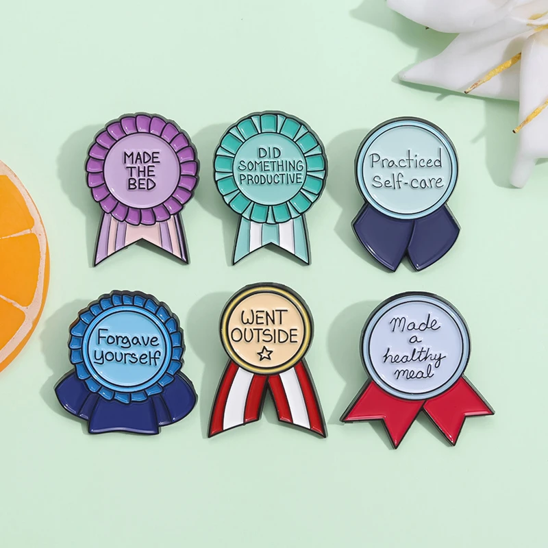 Creative Funny Medal Enamel Pin Still Alive Practiced Self Care Award Ribbon Brooch Lapel Clothes Badge Jewelry Gift For Friends image 3