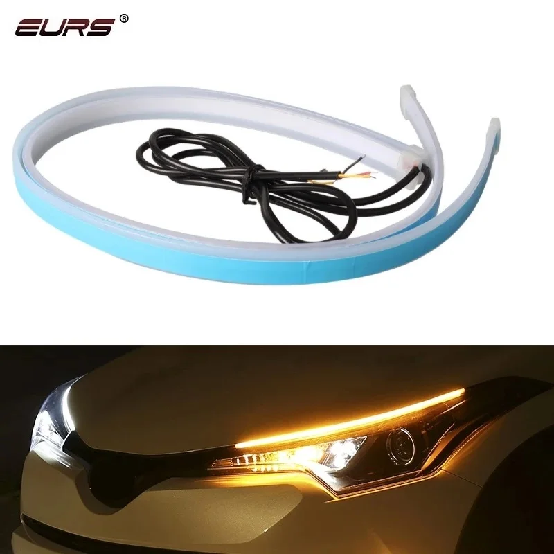 EURS DRL Daytime Running Light 30cm 45cm 60cm Waterproof Flexible Soft Car Day Lamp LED Strip Turn Signal Brake Flow lights 12V