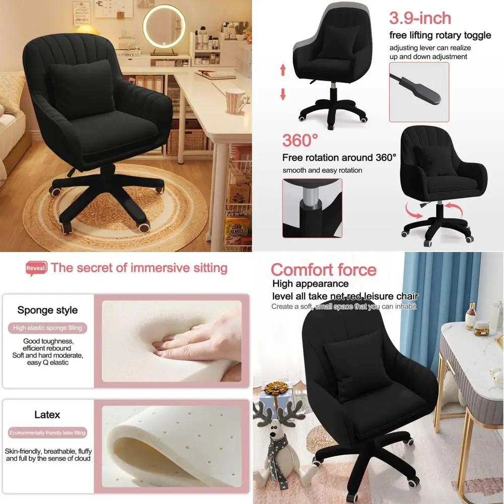 

Поворотный тафтинговый компьютерный стул со средней спинкой, современный бархатный стул для домашнего офиса с регулируемой высотой