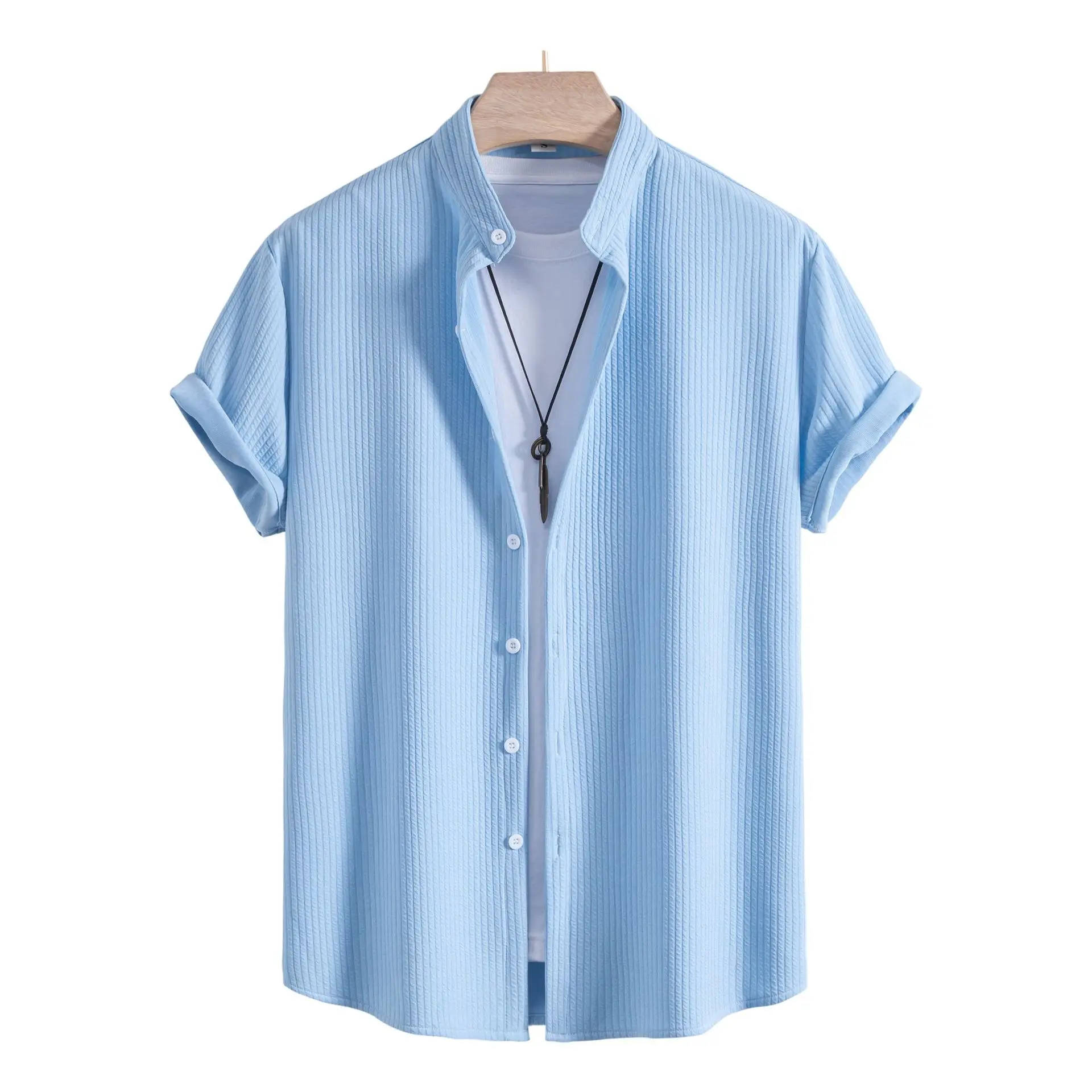 

Летняя мужская повседневная ort Sve Striped irt Loose Fit Regular Thin ort Sve Stand Collar Other Scenarios