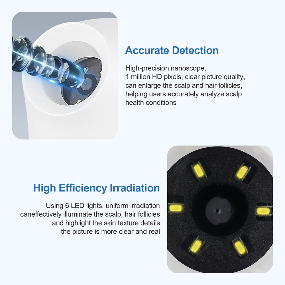 แบบพกพารูขุมขนหนังศีรษะเครื่องตรวจจับ 4X แว่นขยาย Pore แว่นขยายเครื่องทดสอบผิวหน้าเครื่องวิเคราะห์ผมหนังศีรษะเครื่องวินิจฉัย