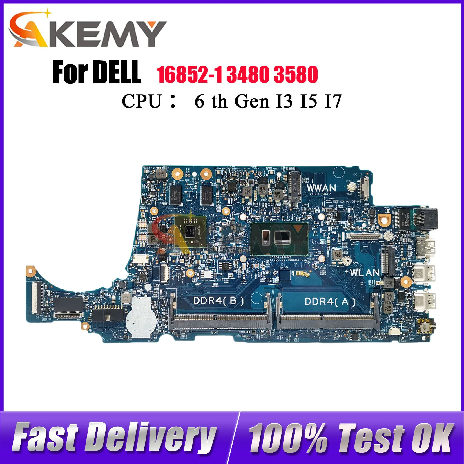 

Материнская плата для ноутбука DELL Latitude 3480 3580 16852-1 с процессором i3 i5 i7 CN-02V63C 004JRR 08NCKY протестирована нормально
