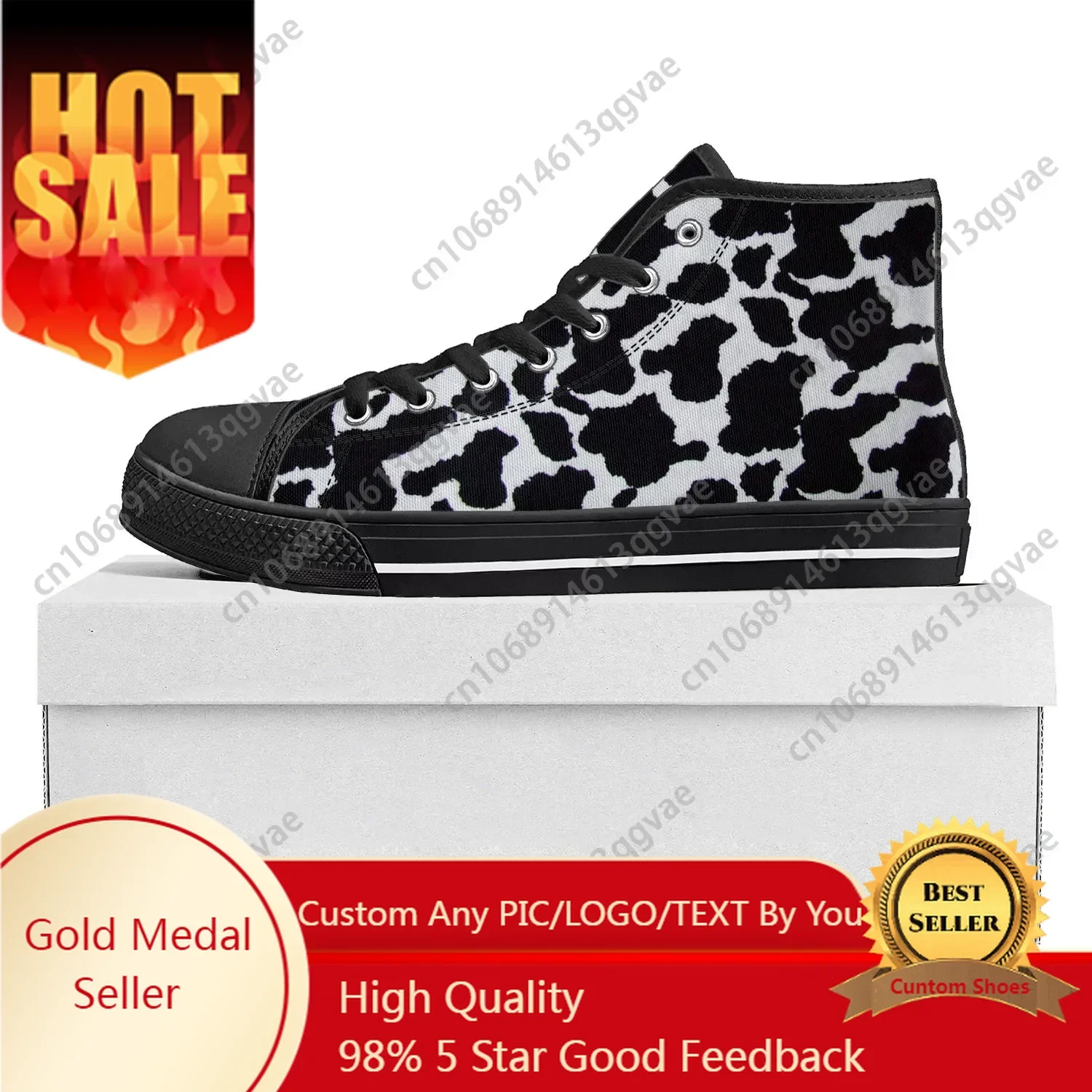 

Cow Print 3D Pattern High Top High Quality Sneakers Mens Womens Teenager Canvas Sneaker Black White Printed Couple Custom Shoe