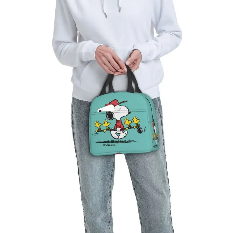 Custom Cute Cartoon Snoopy Lunch Bag Cooler Warm Insulated Lunch Container Box for Student School Work Picnic Food Tote Bags