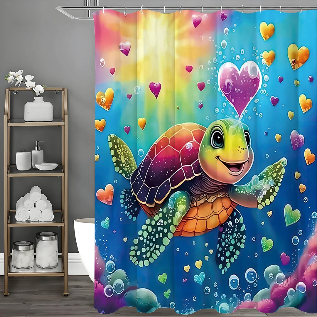 Underwater World Cute Cartoon Turtle Shower Curtain, Bathroom Decorative Shower Curtain, Waterproof Shower Curtain