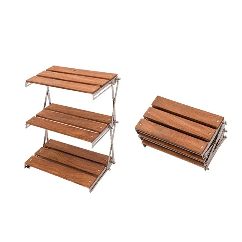 Outdoor camping, portable multi-function, folding three-layer rack