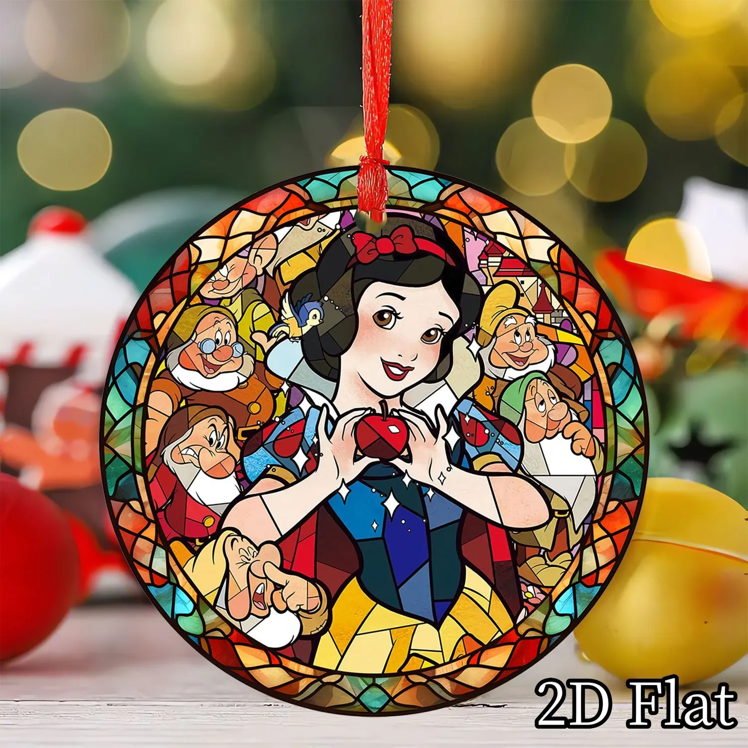 Adorno colgante acrílico redondo estilo vitral Blancanieves y siete enanitos, festivo, Navidad, Halloween, Acción De Gracias, 1 ud.