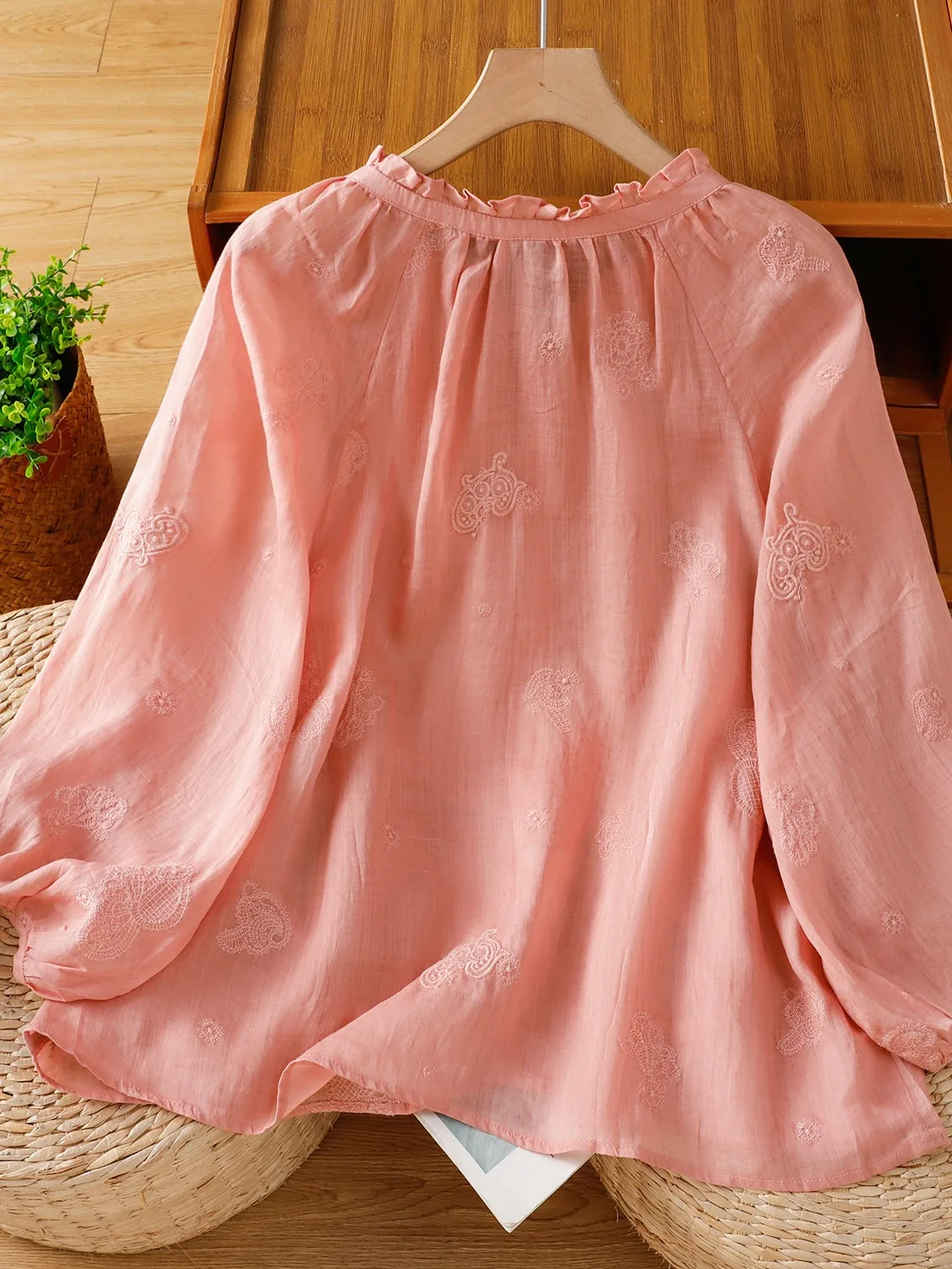 Lanterne d'été légère et ample en coton et lin pour femmes, Protection solaire irt, fine, grande taille, petit haut, broderie artistique