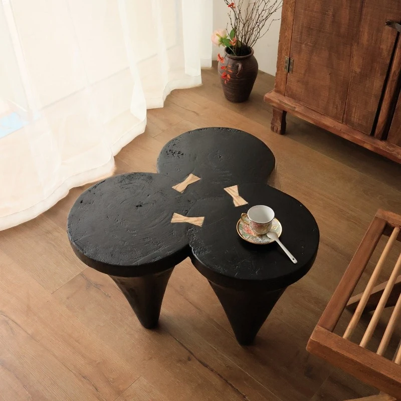

Cloud coffee table, retro round special-shaped dining table dual-purpose living room, homestay artistic small apartment log