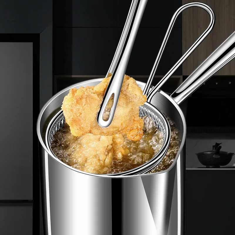 Deep-fried household 304 stainless steel kitchen oil-saving mini fryer tempura with filter screen deep-fried small deep pan