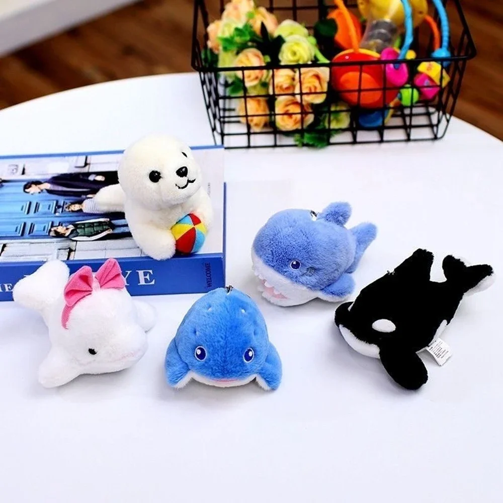 11cm Blue Shark Dolphin Killer Whale Ray Key Chain Pendant Plush Toy Children's Gift Mini Sea Animal Backpack Hanging Ornament