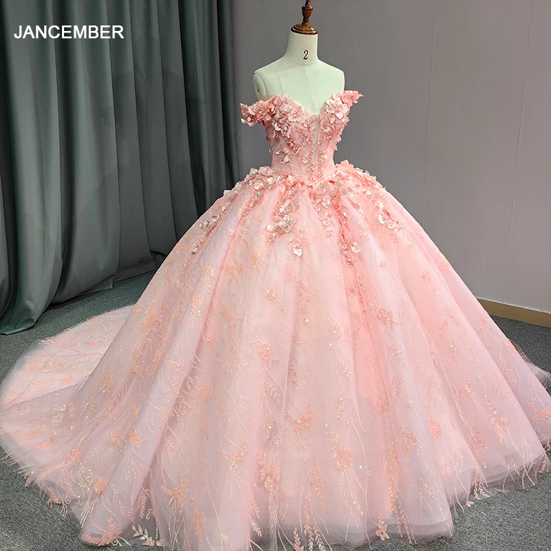 

Jancember Элегантные международные платья Quinceanera Милая с короткими рукавами и аппликациями со шлейфом и блестками Бар-мицва DY9912