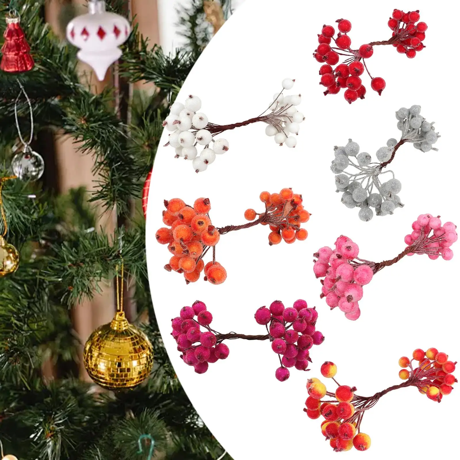 Artificial Frosted Holly Berries Christmas Tree Decorations Home Decor Fake Berries for Party Winter Crafts Wreath Vase Fillers