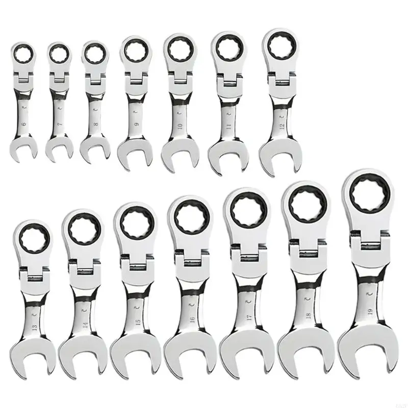 652F Flexible Head Ratchet Wrench 72Tooth Short Handle Hand Combination Wrench Spanner for Automotive and Bolt Fixing