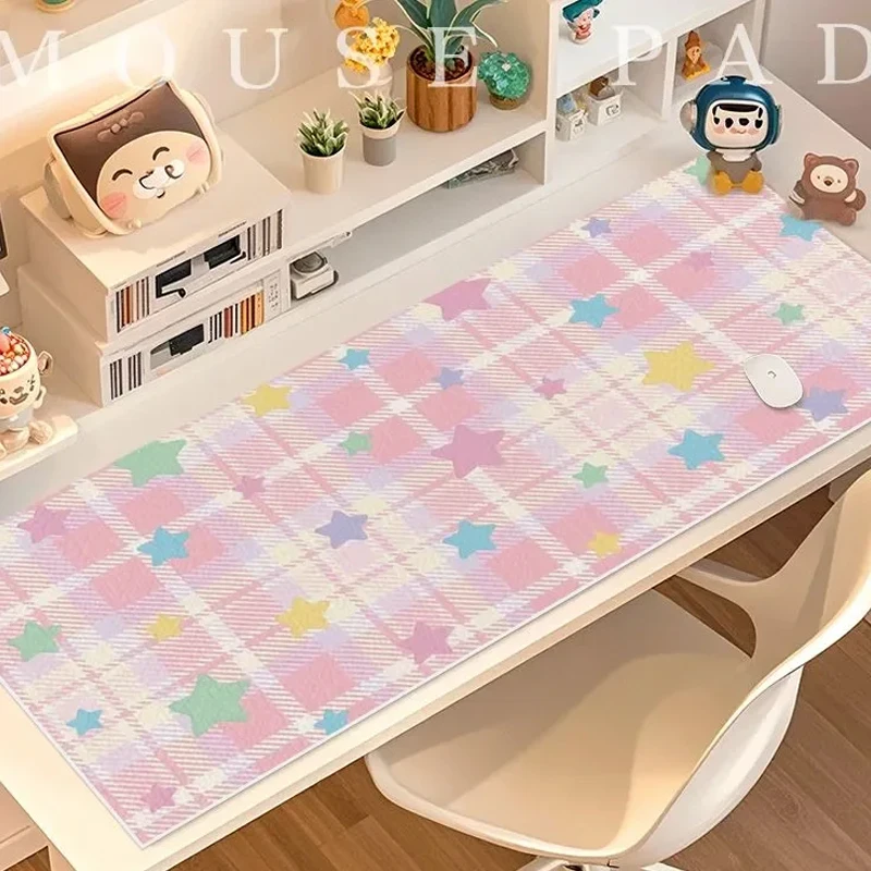 Colorful Grid Stars Pu Leather Mousepad Office Desk Mat Mouse Pad Computer Speed Type Carpet Mat Player Laptop Keyboard Cartoo