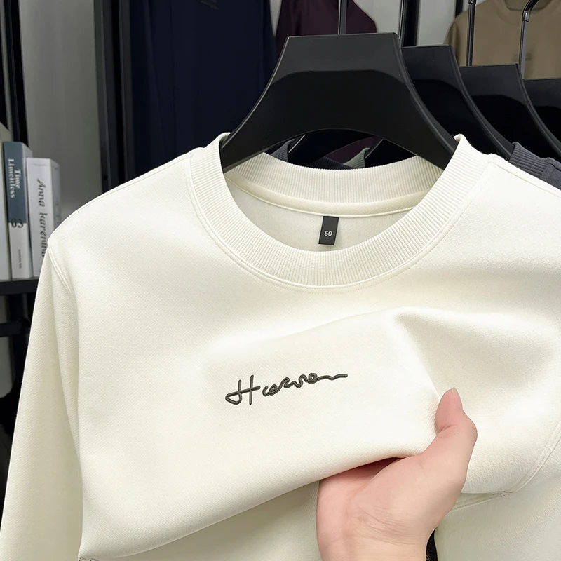 Men's Weatshirt Round Neck Long Sleeve Soft Fabric Anti Pilling Casual Fashion Black Letter Embroidery Autumn Winter Men's Wear