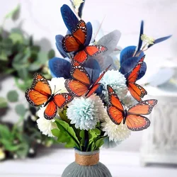 10pcs 3D Monarch Butterfly Sticker Fake Butterflies for Crafts Artificial Butterfly Wall Decor for Home Bedroom Wedding Party