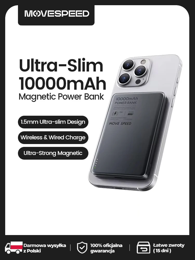 【CCC】MOVESPEED S10 Magnetische Powerbank 10000mAh Schnellladung Tragbare Externe Batterie Mini Kabellose Powerbank für iPhone 17 Samsung
