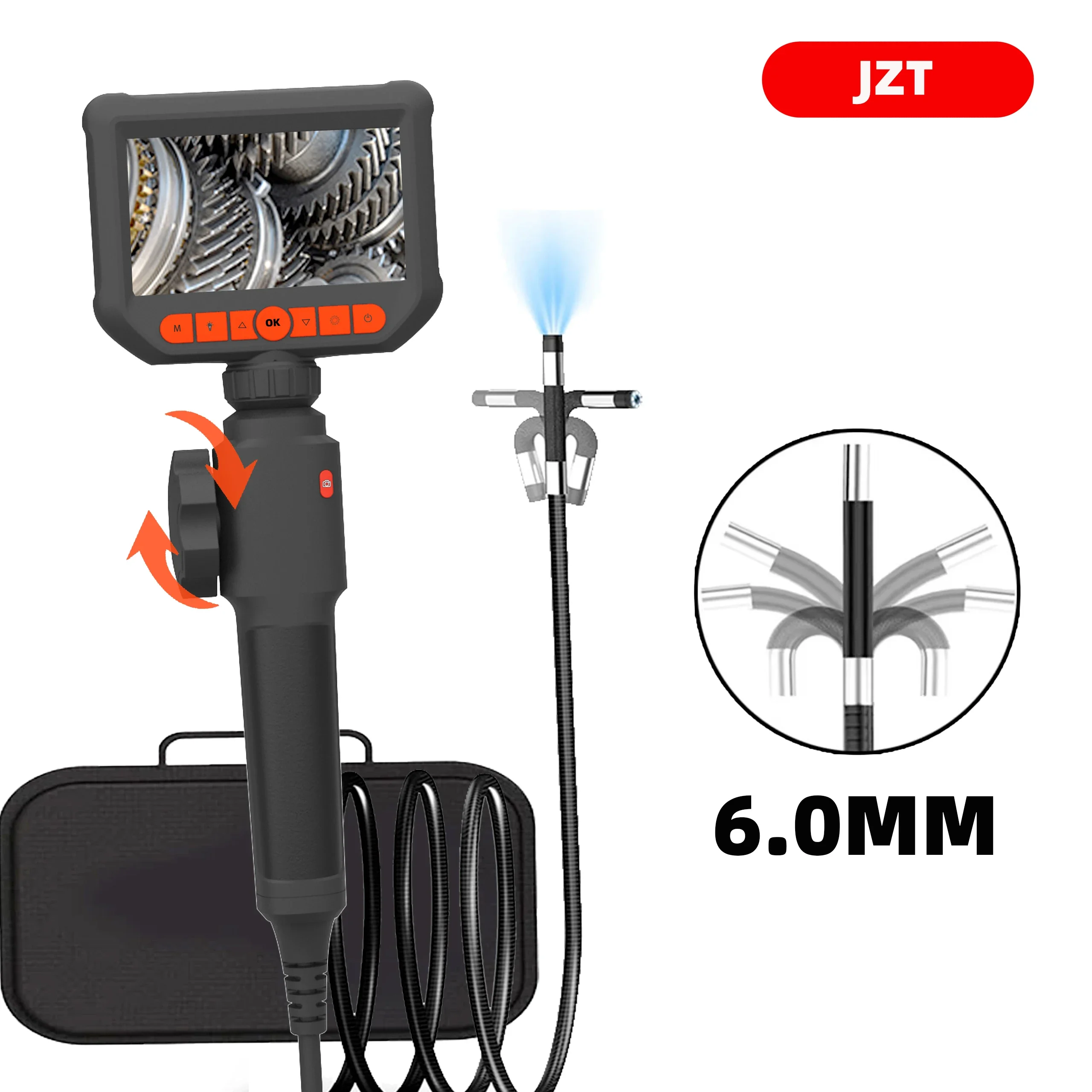 4.3-inch Bi-Directional Borescope, 8.0mm Camera, HD 1080P with LED Illumination for Automotive Repair, Plumbing Inspection