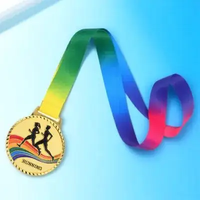 ميداليات جوائز الماراثون للجري مع حبل شريطي للرقبة، معادن المكان الأول لجوائز المجوهرات، كأس ذهبي
