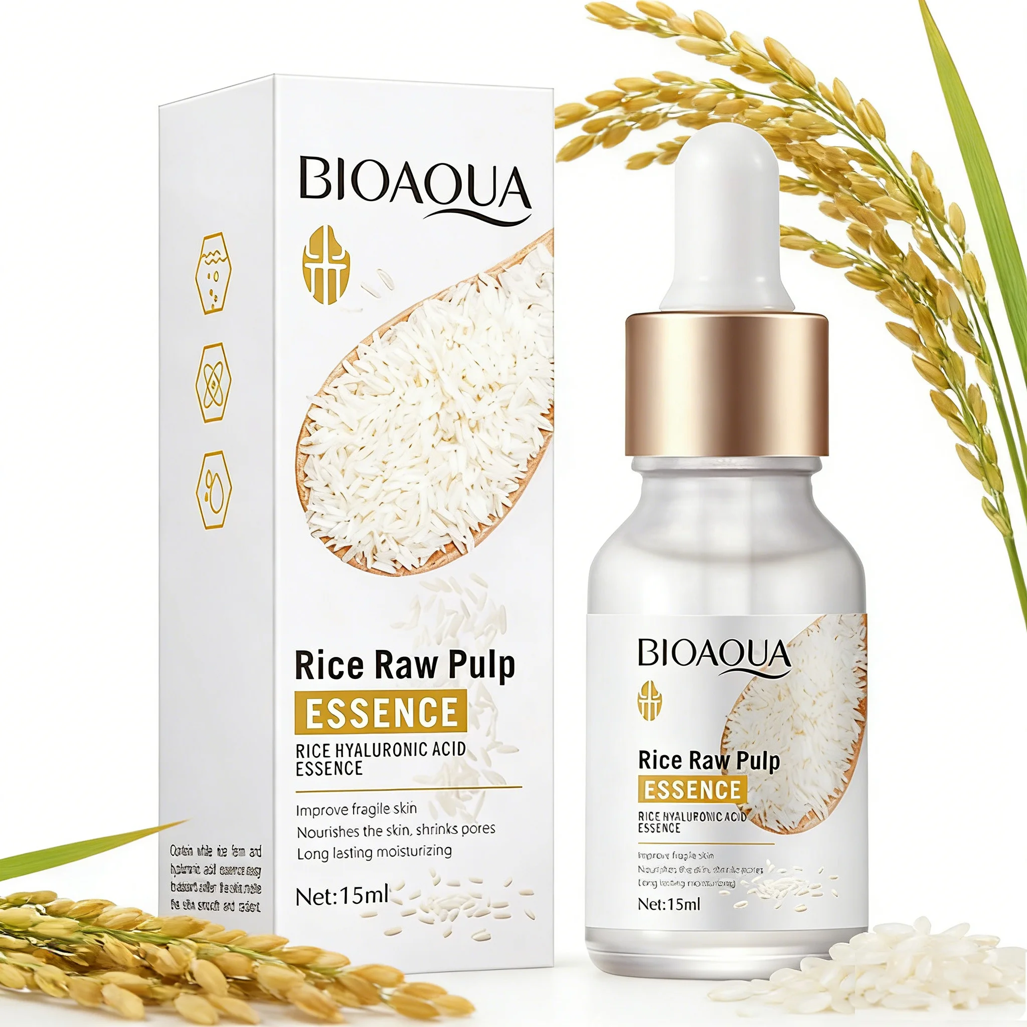 BIOAQUA Rice Raw Pulp Face Serum Hyaluronic Acid Facial Essence Nourishing Moisturizing Anti-aging Wrinkle Serum Skin Care15ml