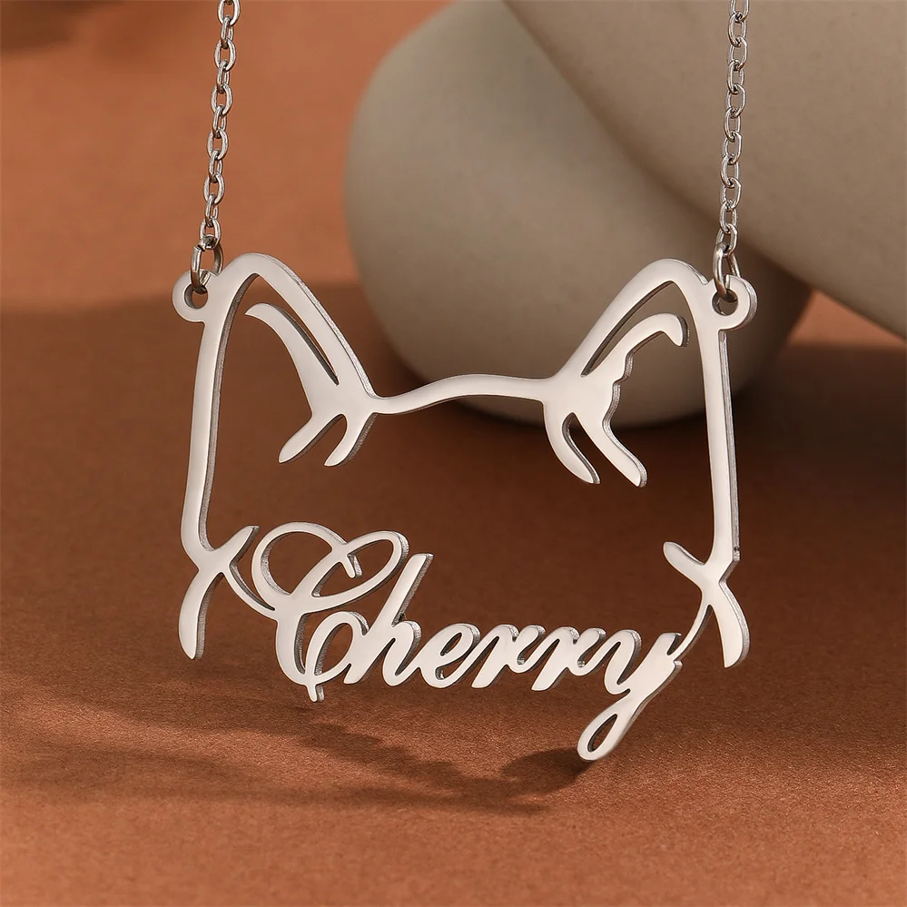 Stainless Steel Custom Shiba Inu Dog Pet Name Necklace For Women Men Personalized Animal Ears Jewelry Birthday Gift