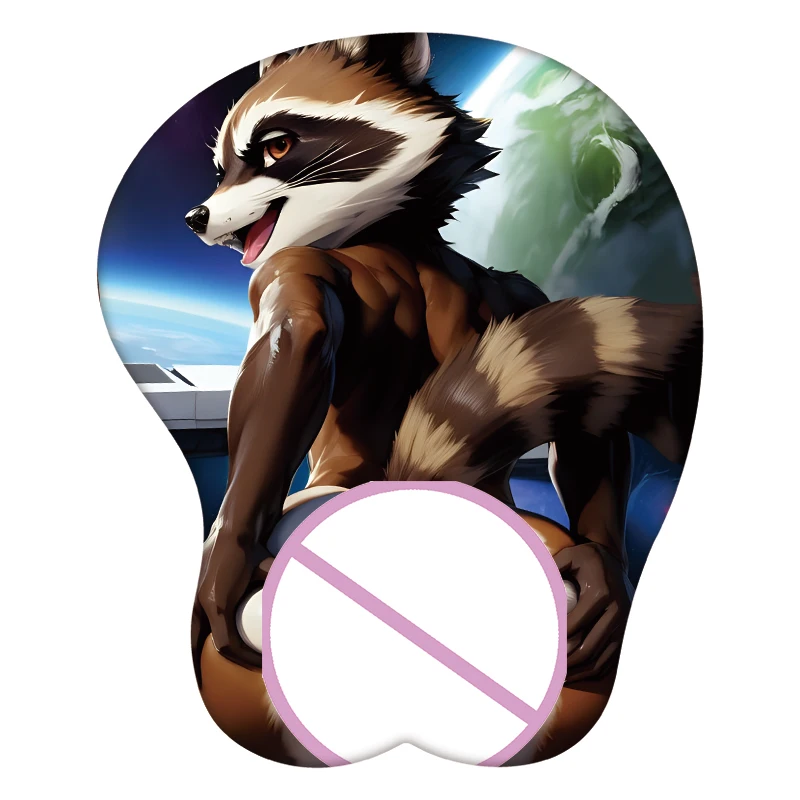 

3D Mouse Pad Furry Raccoon Rocket Anime Mousepad Wrist Rest Silicone Sexy Creative Gaming Mat Gift