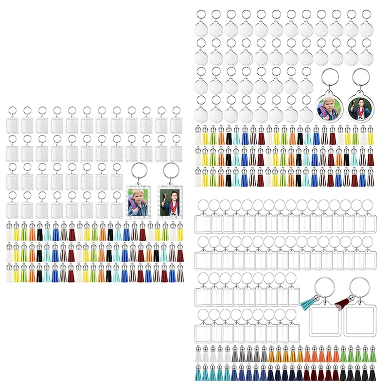 Acrylic Photo Frame Keychain With Tassels Charms Photo Insert Keychain Clear Frame Keyrings Blank For DIY