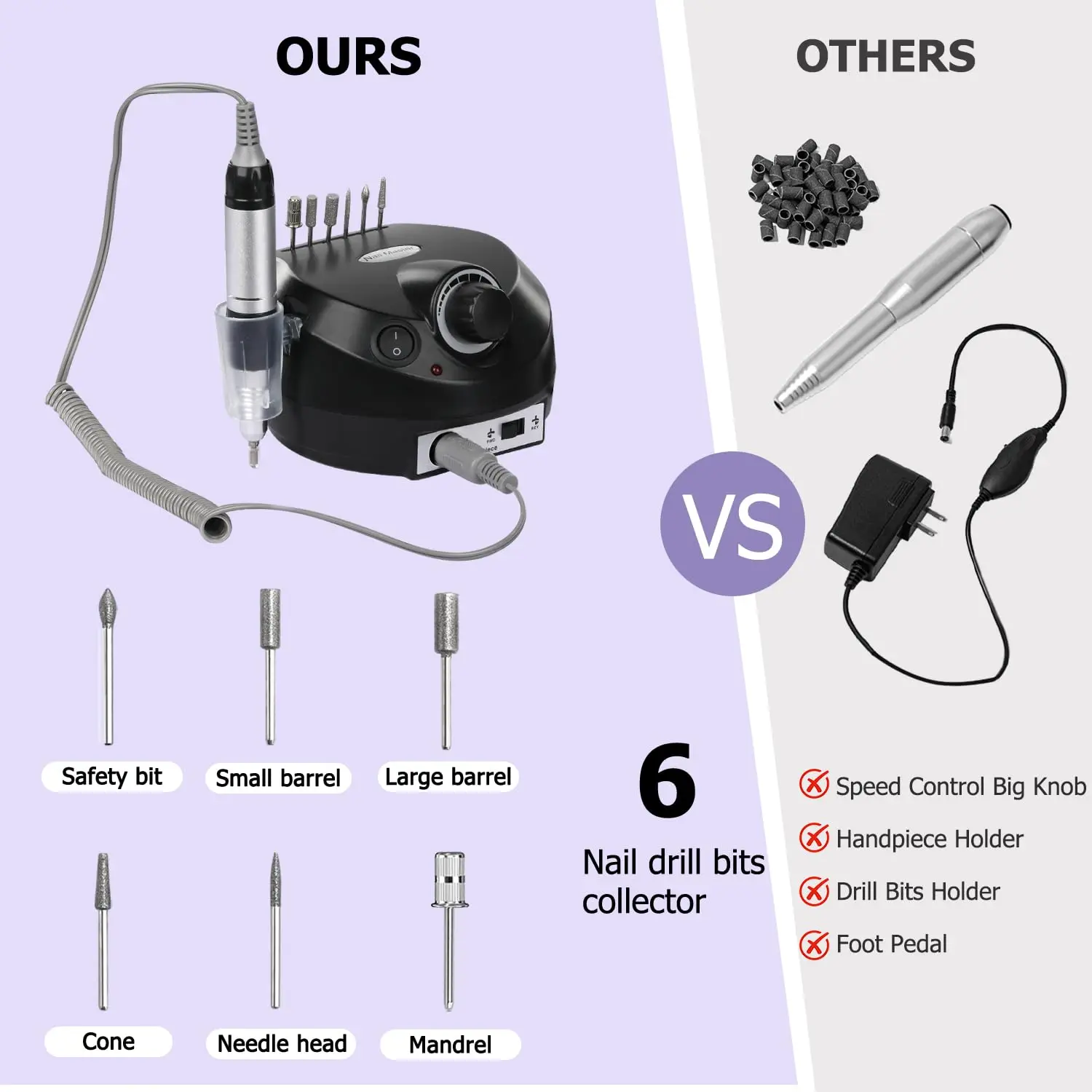 Linmanda broca de unhas acrílica-broca elétrica de unhas com pedal e arquivo conjunto de manicure arquivo de unhas elétrico com brocas de prego