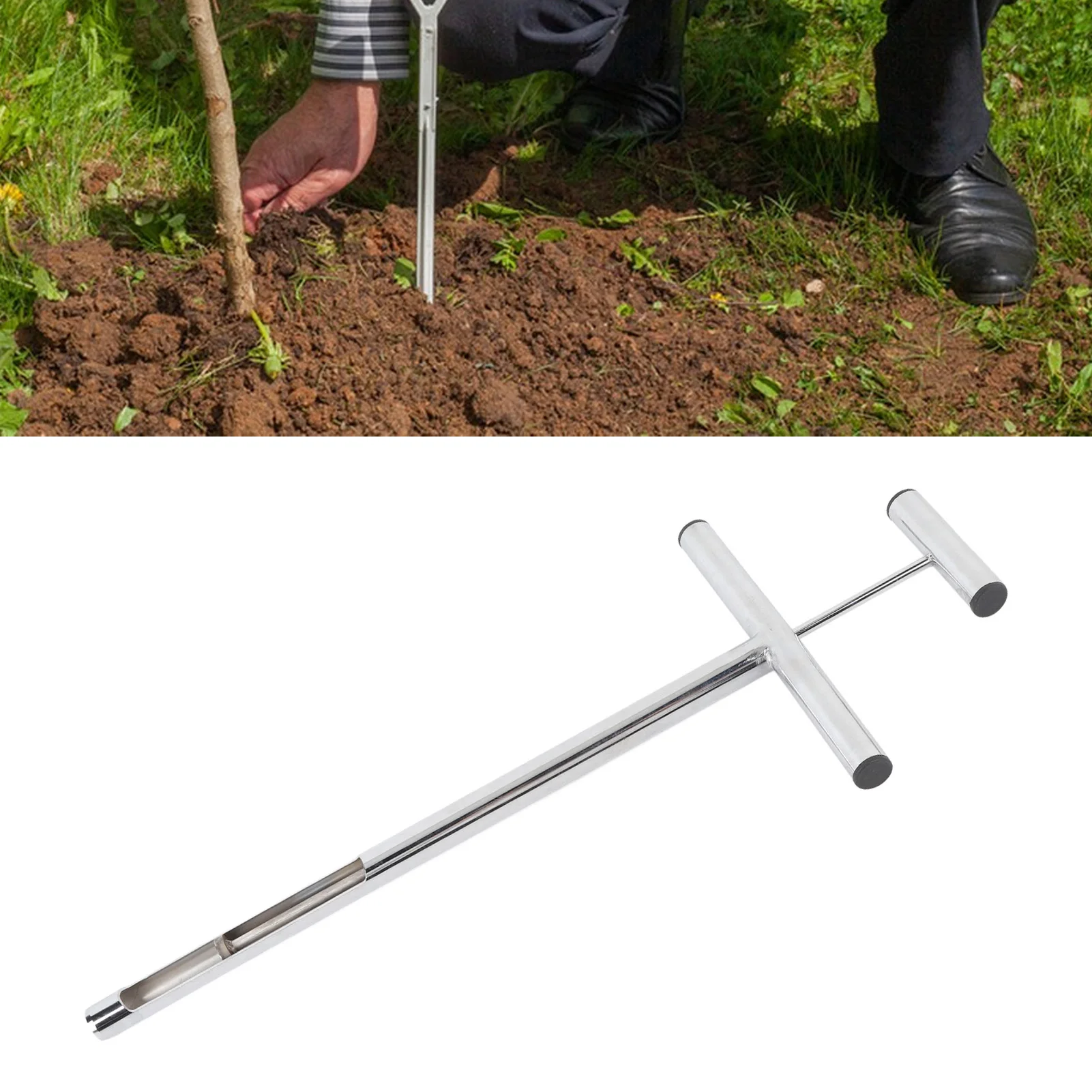 Soil Sample Probe Practical Rugged Reusable T Shaped Handle Stainless Steel Soil Sample Probe with 2 Soil Sample Bags for Farm